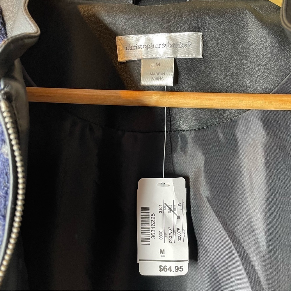 🏷️NWT‎ Christopher & Banks Nubby Tweed Bomber Jacket Medium Faux Leather Panels - Picture 3 of 13